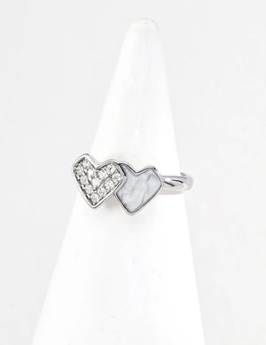 Double Heart Enamel Zircon Ring Glim Wink