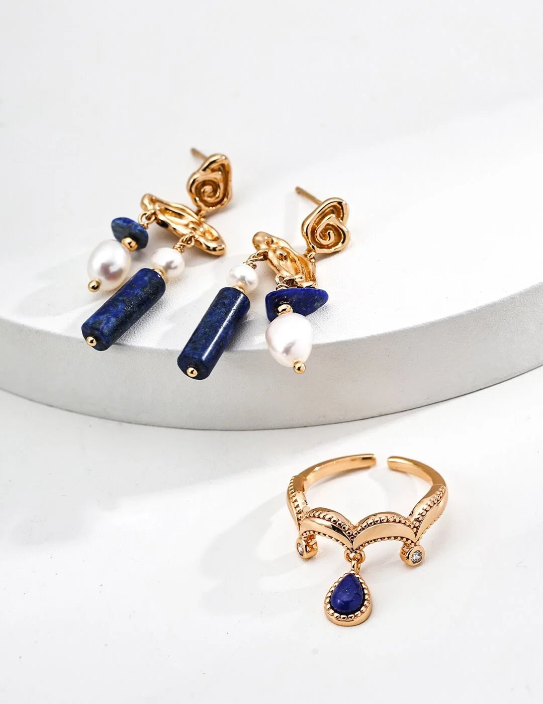 Lapis Lazuli Zircon Crown Ring Glim Wink