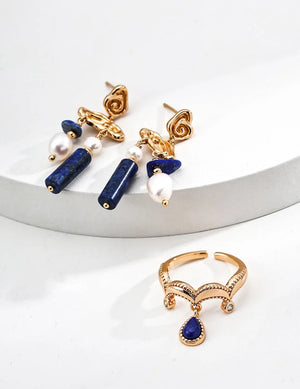 Lapis Lazuli Zircon Crown Ring Glim Wink
