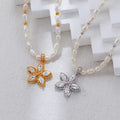 Flower Zircon-Inlaid Pearl Necklace Glim Wink