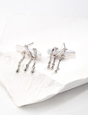 Baroque Toothpick Pearl Tassel Pearl Earrings Glim Wink