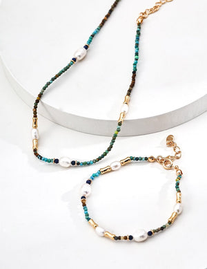 Natural Pearl Lapis Lazuli Turquoise Necklace Glim Wink