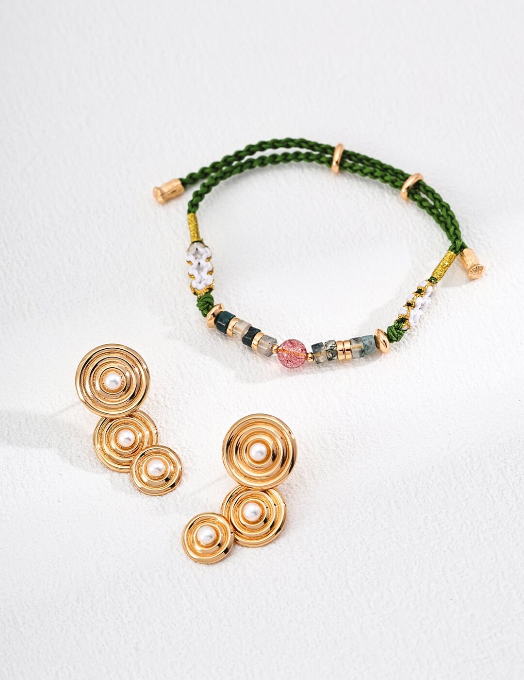 Strawberry Quartz Aquatic Agate Hemp Rope Bracelet Glim Wink