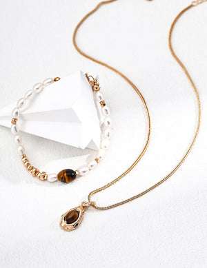 Tiger's Eye Pearl Bracelet Glim Wink