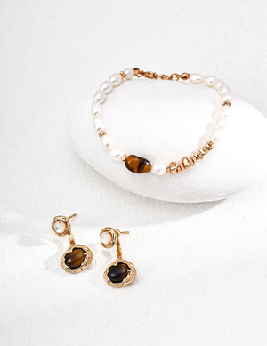 Tiger's Eye Pearl Bracelet Glim Wink