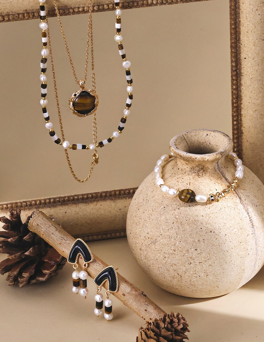 Tiger's Eye Pearl Bracelet Glim Wink