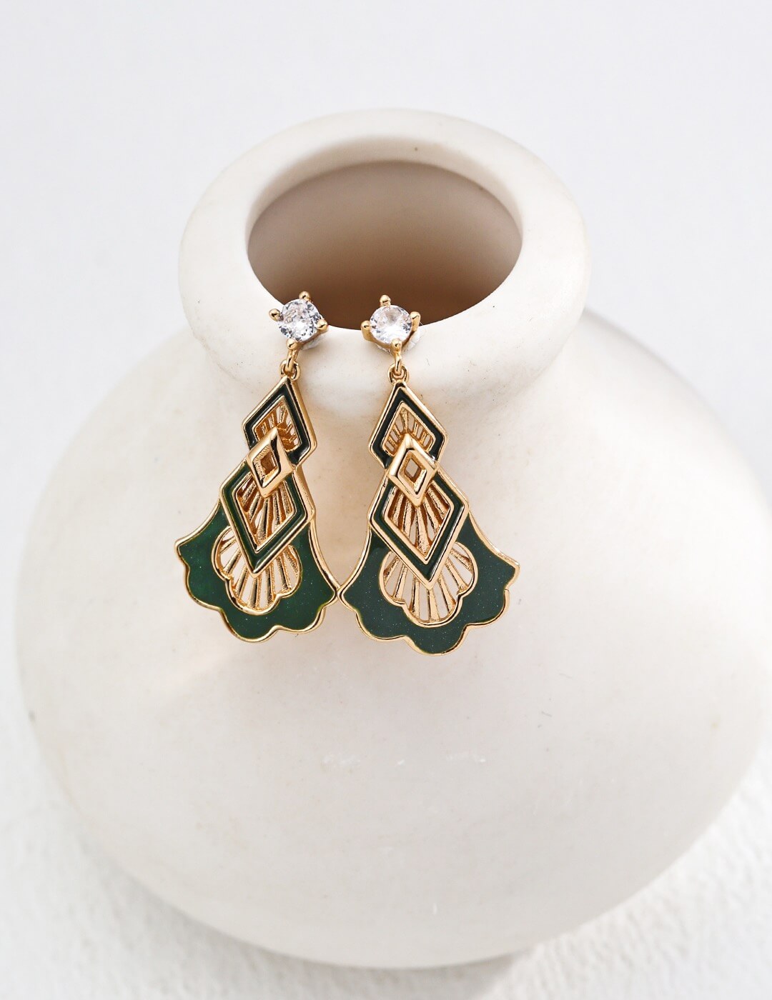 Enamel Drop Zircon Leaf Earrings Glim Wink