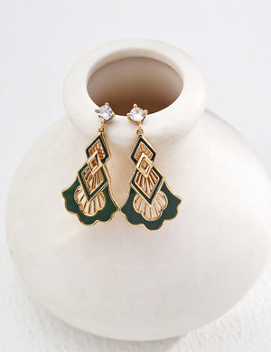 Enamel Drop Zircon Leaf Earrings Glim Wink