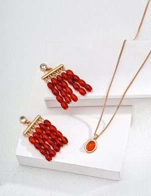 Red Agate Tassel Earrings Glim Wink