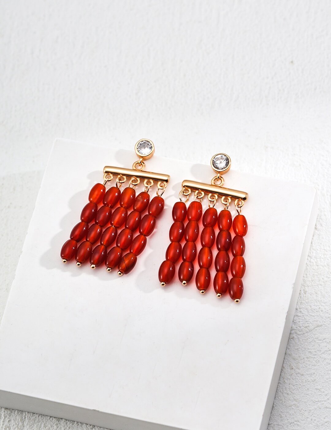 Red Agate Tassel Earrings Glim Wink