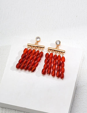 Red Agate Tassel Earrings Glim Wink