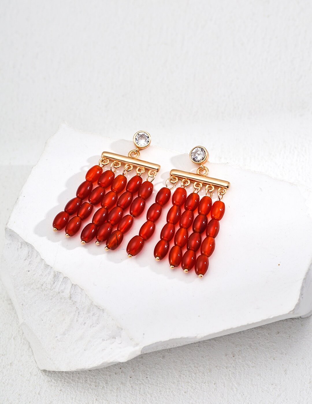 Red Agate Tassel Earrings Glim Wink