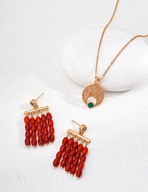 Red Agate Tassel Earrings Glim Wink