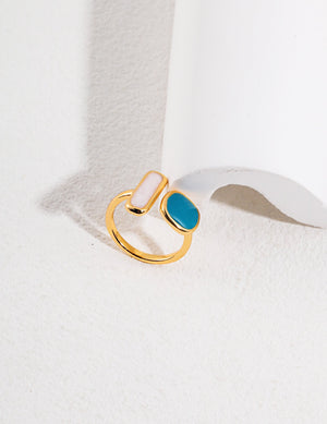 Sterling Silver Enamel-Drip Macaron Ring Glim Wink