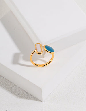 Sterling Silver Enamel-Drip Macaron Ring Glim Wink