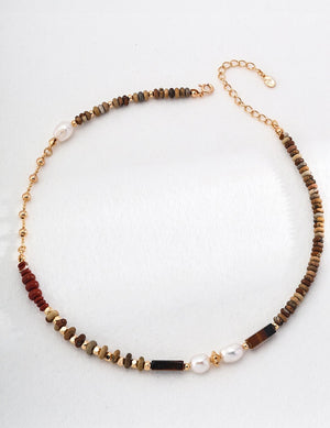 Pearl Picture Jasper Tiger's Eye Red Stone Necklace Glim Wink