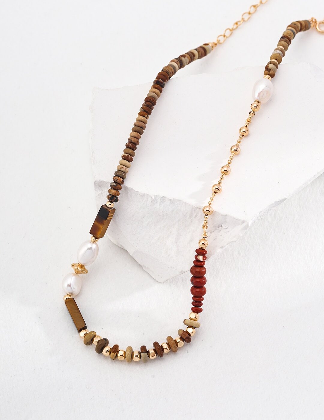 Pearl Picture Jasper Tiger's Eye Red Stone Necklace Glim Wink