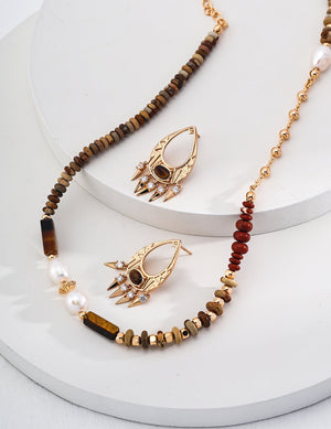 Pearl Picture Jasper Tiger's Eye Red Stone Necklace Glim Wink