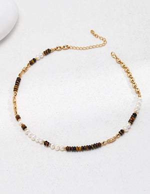 Pearl Tiger's Eye Necklace Glim Wink