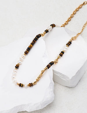 Pearl Tiger's Eye Necklace Glim Wink