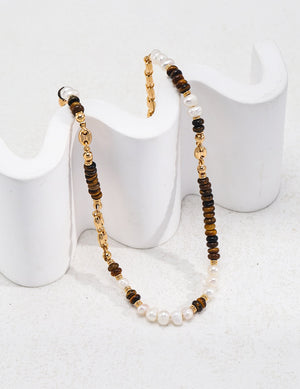 Pearl Tiger's Eye Necklace Glim Wink