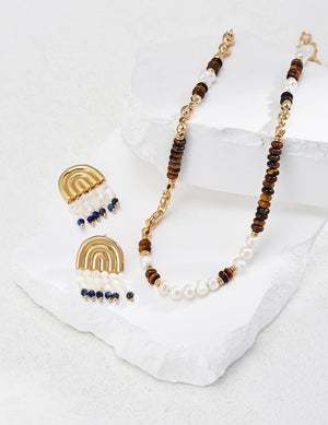 Pearl Tiger's Eye Necklace Glim Wink