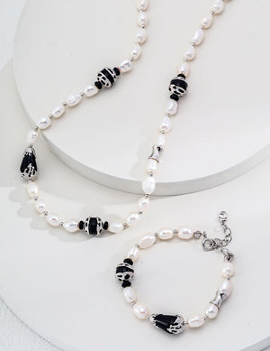 Black Agate Pearl Necklace Glim Wink