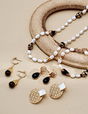 Black Agate Pearl Necklace Glim Wink