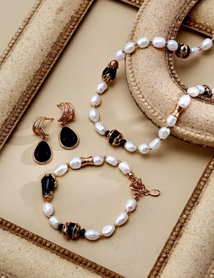 Black Agate Pearl Necklace Glim Wink
