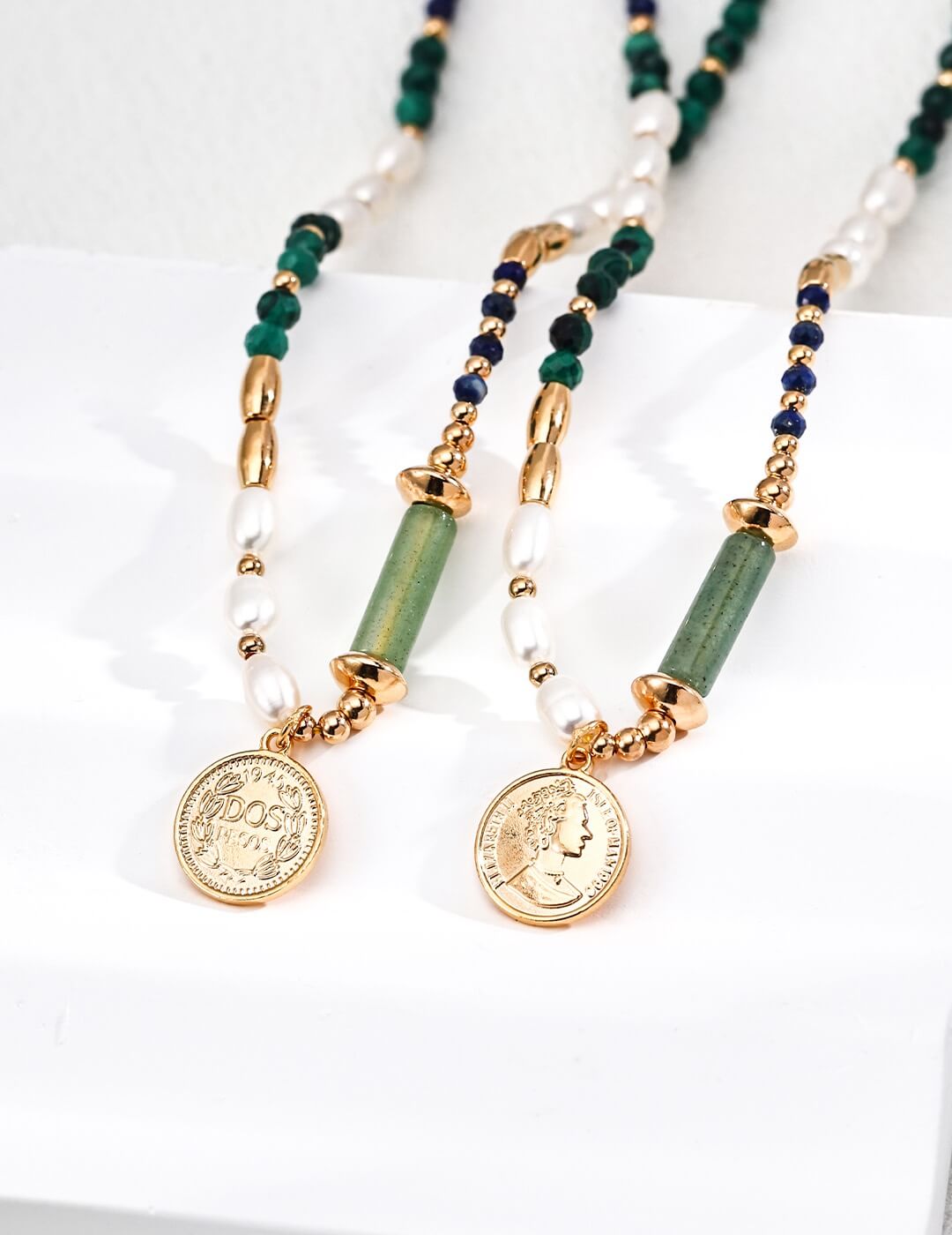 Natural Pearl Malachite Lapis Lazuli Pendant Necklace Glim Wink