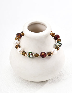 Natural Iridescent Glass Shell Bead Bracelet Glim Wink