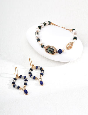 Gray Moonstone Lapis Lazuli Earrings Glim Wink