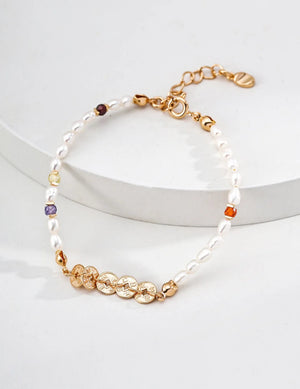 Lucky Copper Coin Pearl Bracelet Glim Wink