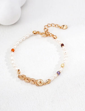Lucky Copper Coin Pearl Bracelet Glim Wink