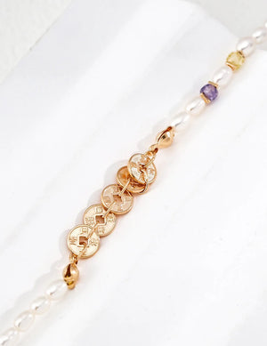 Lucky Copper Coin Pearl Bracelet Glim Wink