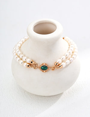 Malachite Double-Layered Pearl Bracelet Glim Wink