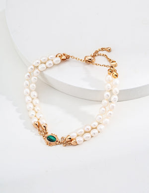 Malachite Double-Layered Pearl Bracelet Glim Wink