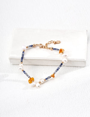 Pearl Blue Spot Stone Amber Bracelet Glim Wink