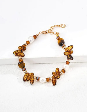 Pearl Czech Glass Tiger Eye Bracelet Glim Wink