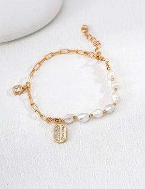 Letter Charm Accented Pearl Bracelet Glim Wink