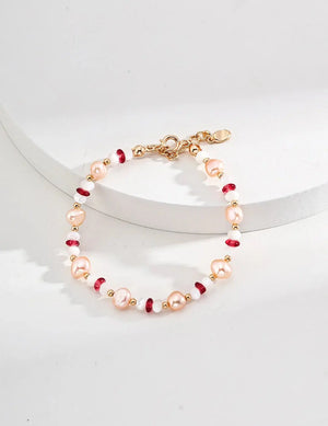 Mother of Pearl Ruby Bead Bracelet Glim Wink