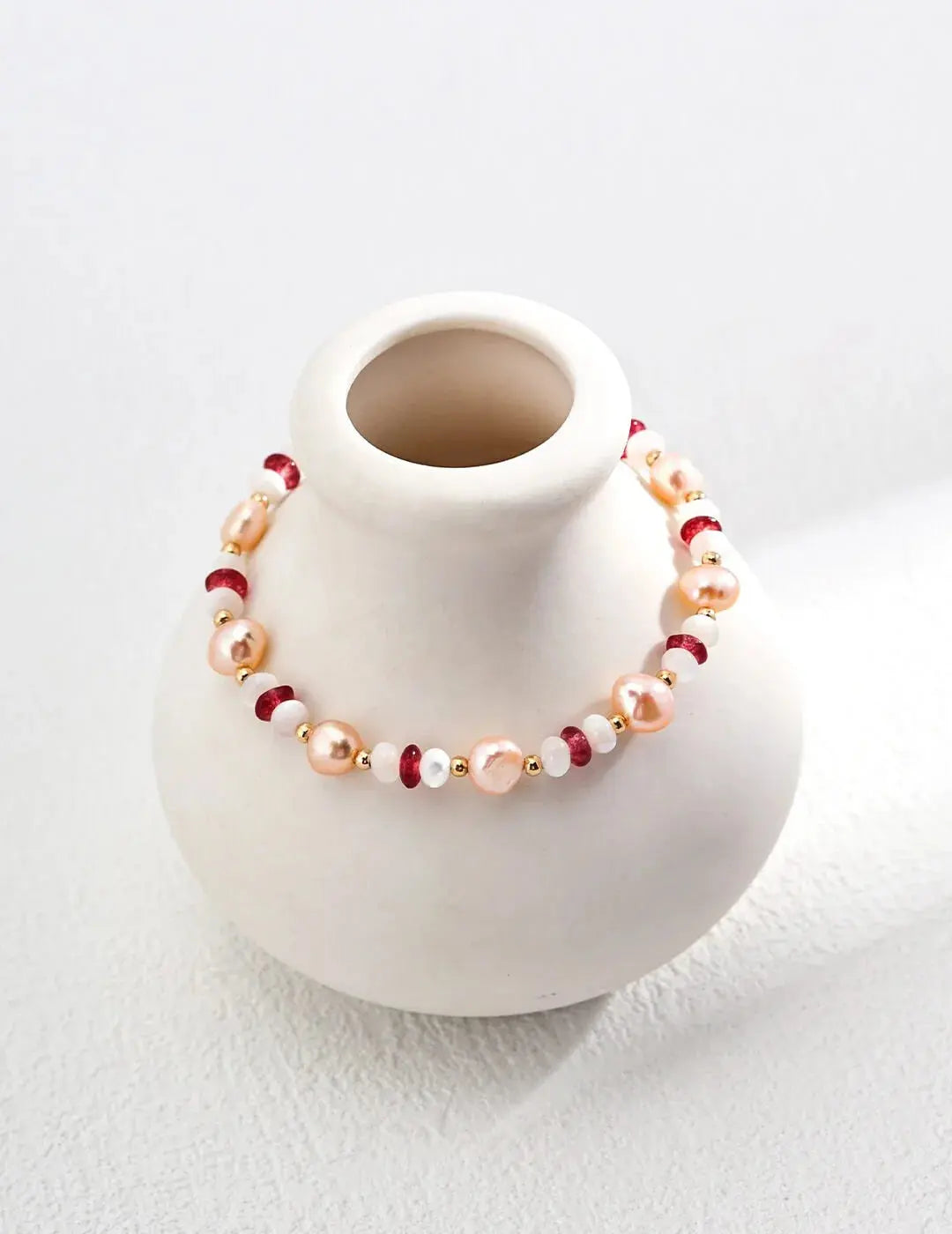 Mother of Pearl Ruby Bead Bracelet Glim Wink