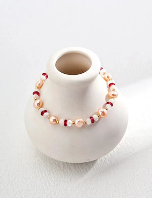 Mother of Pearl Ruby Bead Bracelet Glim Wink
