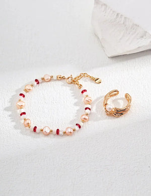 Mother of Pearl Ruby Bead Bracelet Glim Wink