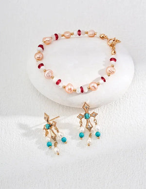 Mother of Pearl Ruby Bead Bracelet Glim Wink