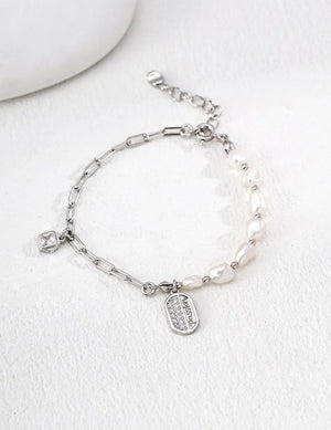 Letter Charm Accented Pearl Bracelet Glim Wink