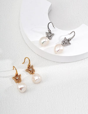 Butterfly Design Pearl Earrings Glim Wink