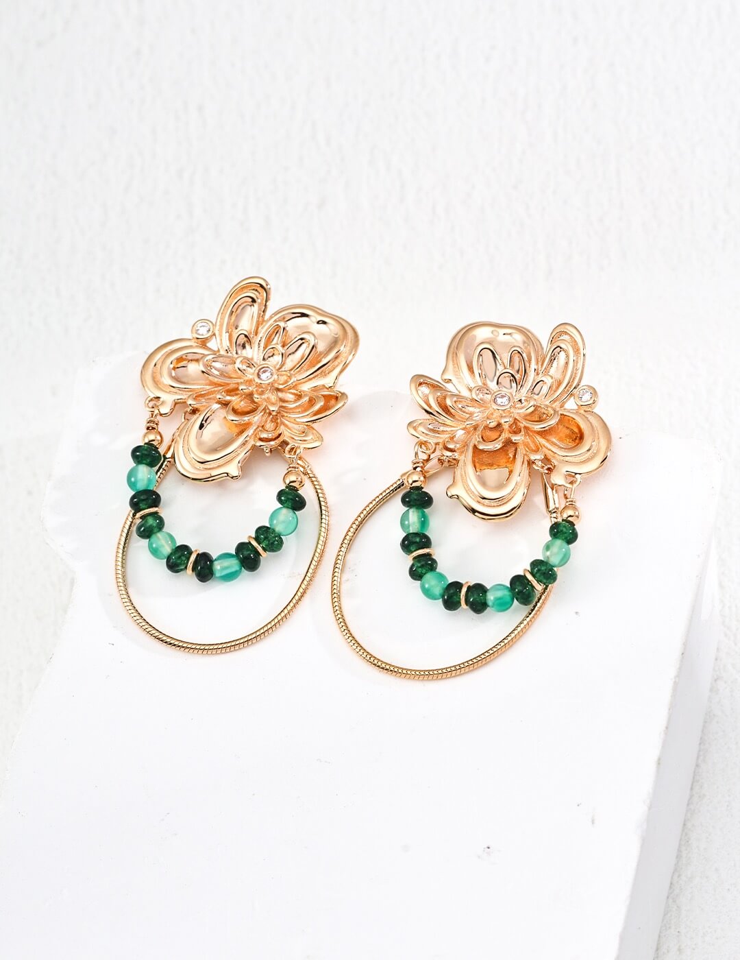 Emerald Agate Zircon Earrings Glim Wink