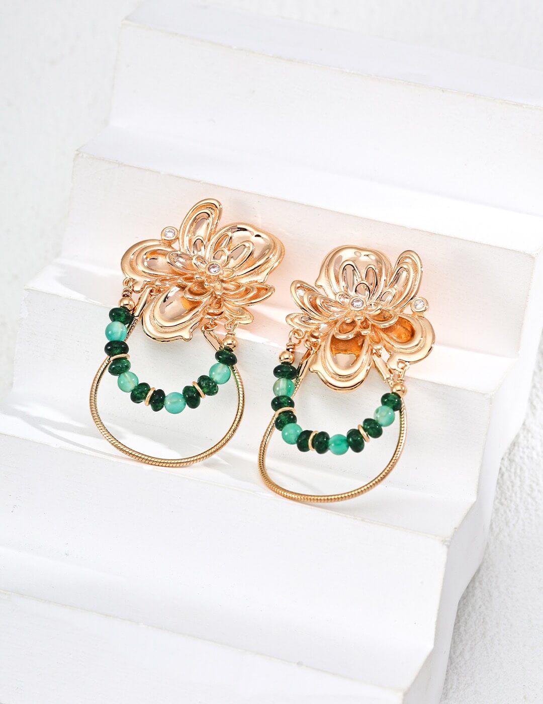 Emerald Agate Zircon Earrings Glim Wink