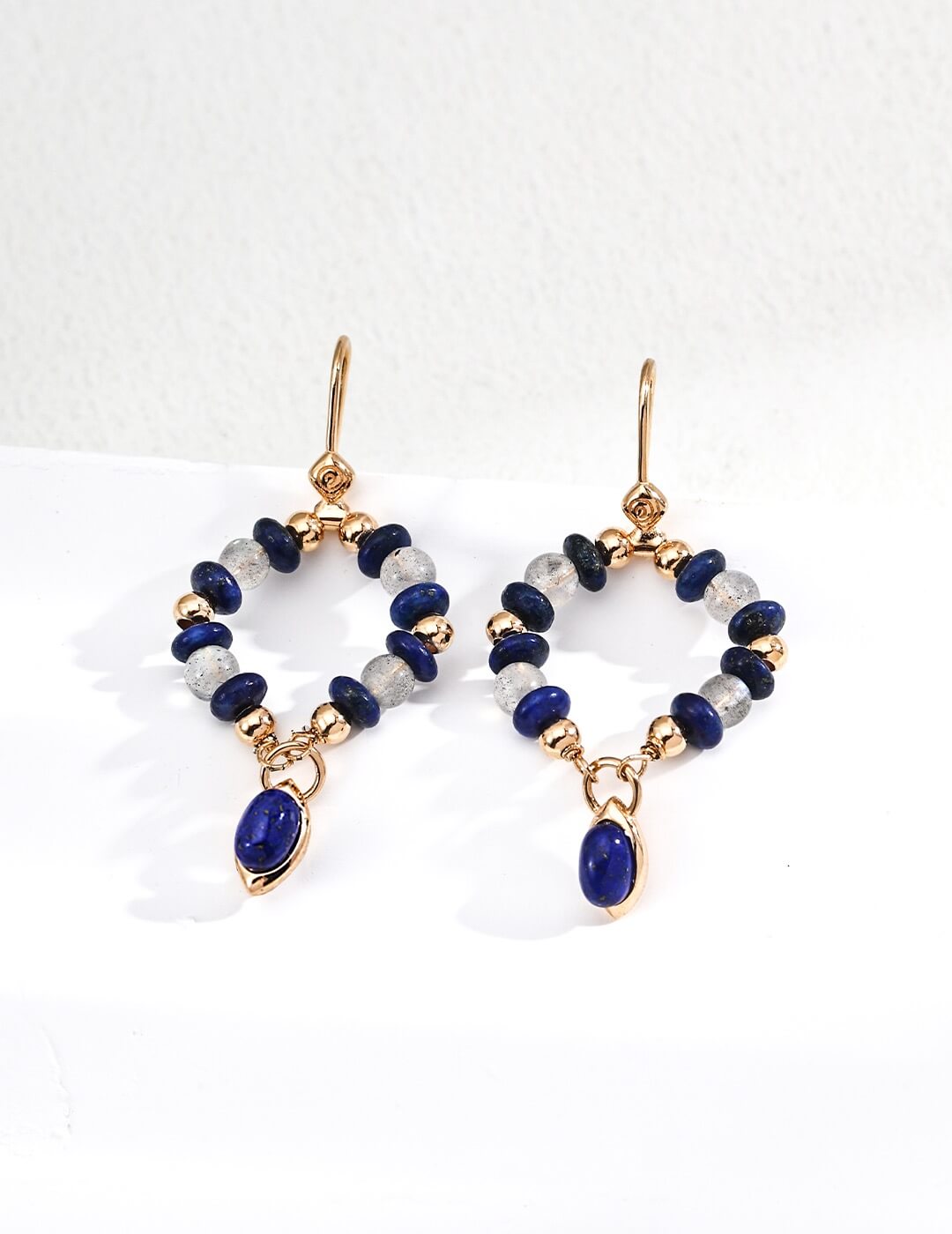 Gray Moonstone Lapis Lazuli Earrings Glim Wink